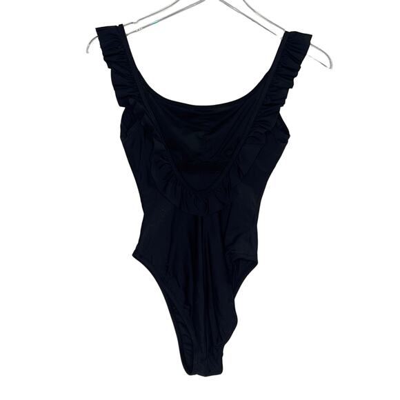 J.Crew 2 Womens Black Ruffle Scoop Back One Piece Swimsuit Beach Resort - Picture 3 of 11